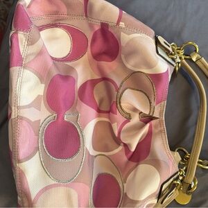 Coach Pink and Cream Shoulder Bag with Gold Hardware